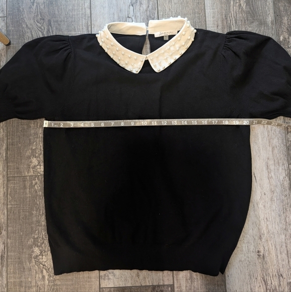 Sioni Black Blouse with White Pearl Embellished Collar Size Xl - Picture 8 of 8